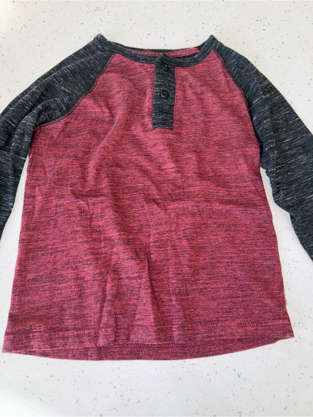 Kids Long Sleeve Henley Shirt in Burgundy and Charcoal